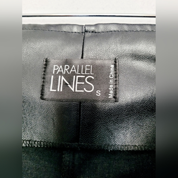 Parallel Lines Women Paperbag Faux Leather Pants Front Zip High Rise Black Small - Picture 4 of 14